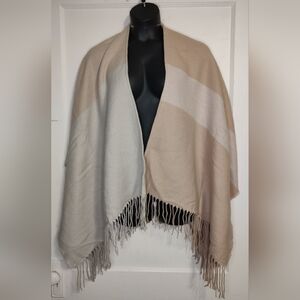 Soia & Kyo Colorblock Monochrome Shawl with Fringe Wrap Ruana Poncho